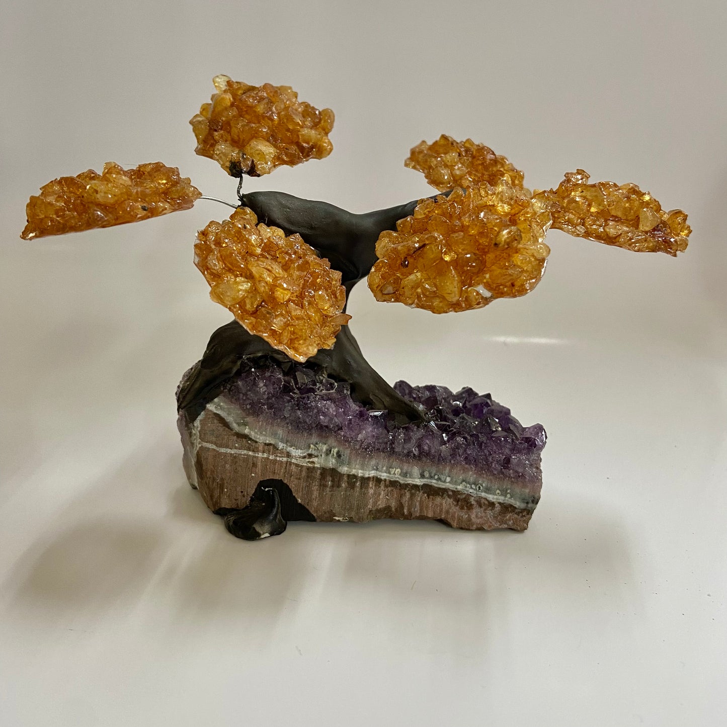 Citrine Gem Tree on Amethyst Base
