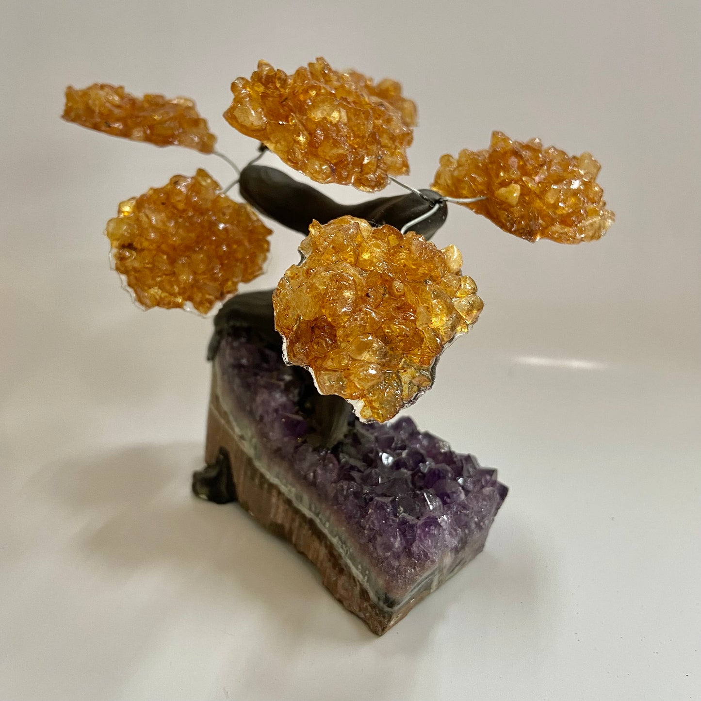 Citrine Gem Tree on Amethyst Base