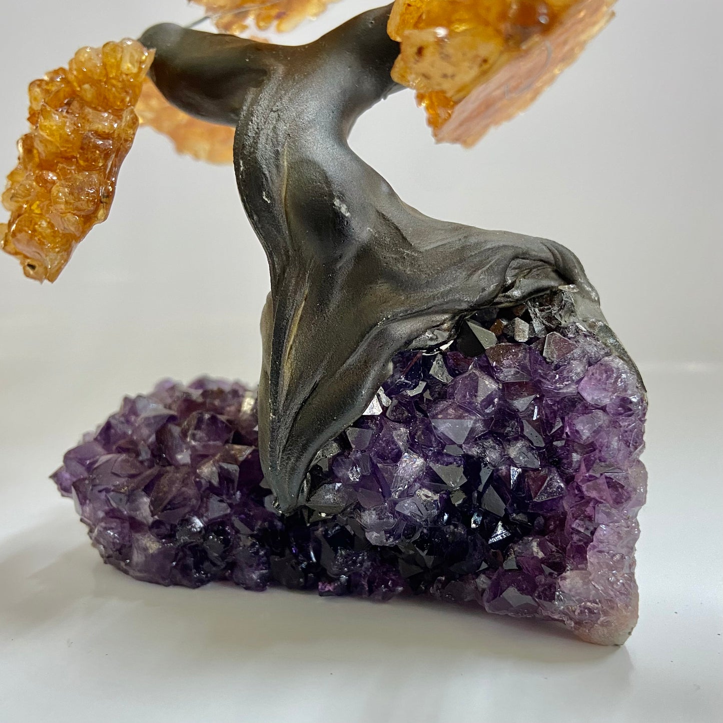 Citrine Gem Tree on Amethyst Base