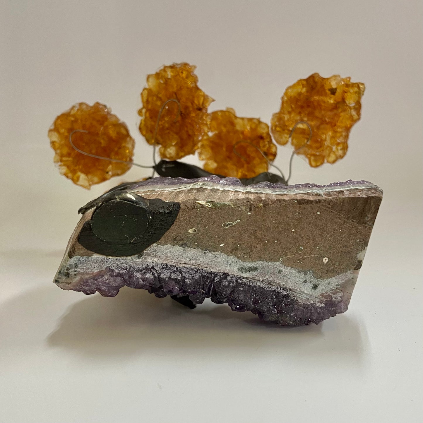 Citrine Gem Tree on Amethyst Base