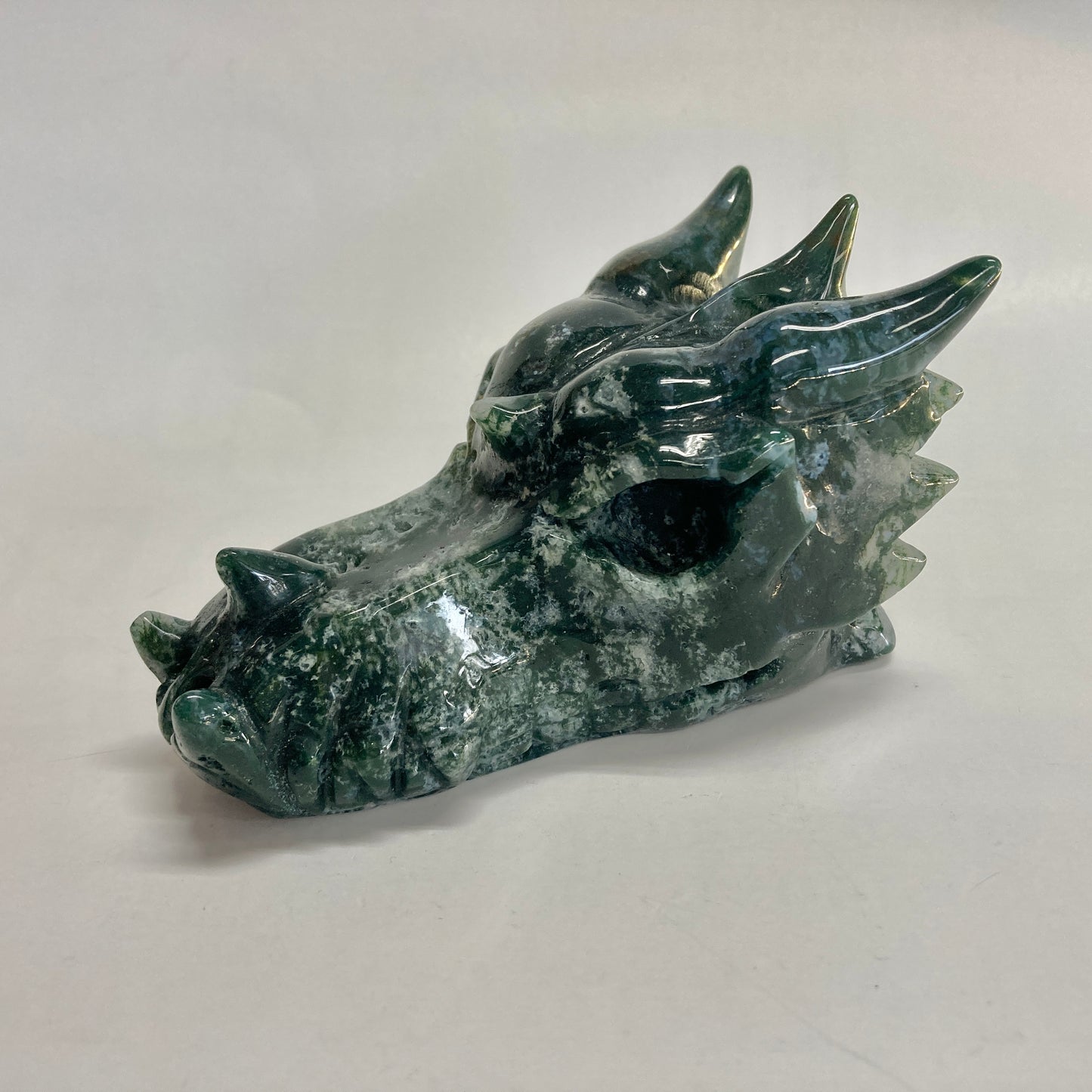 Moss Agate Dragon Skull