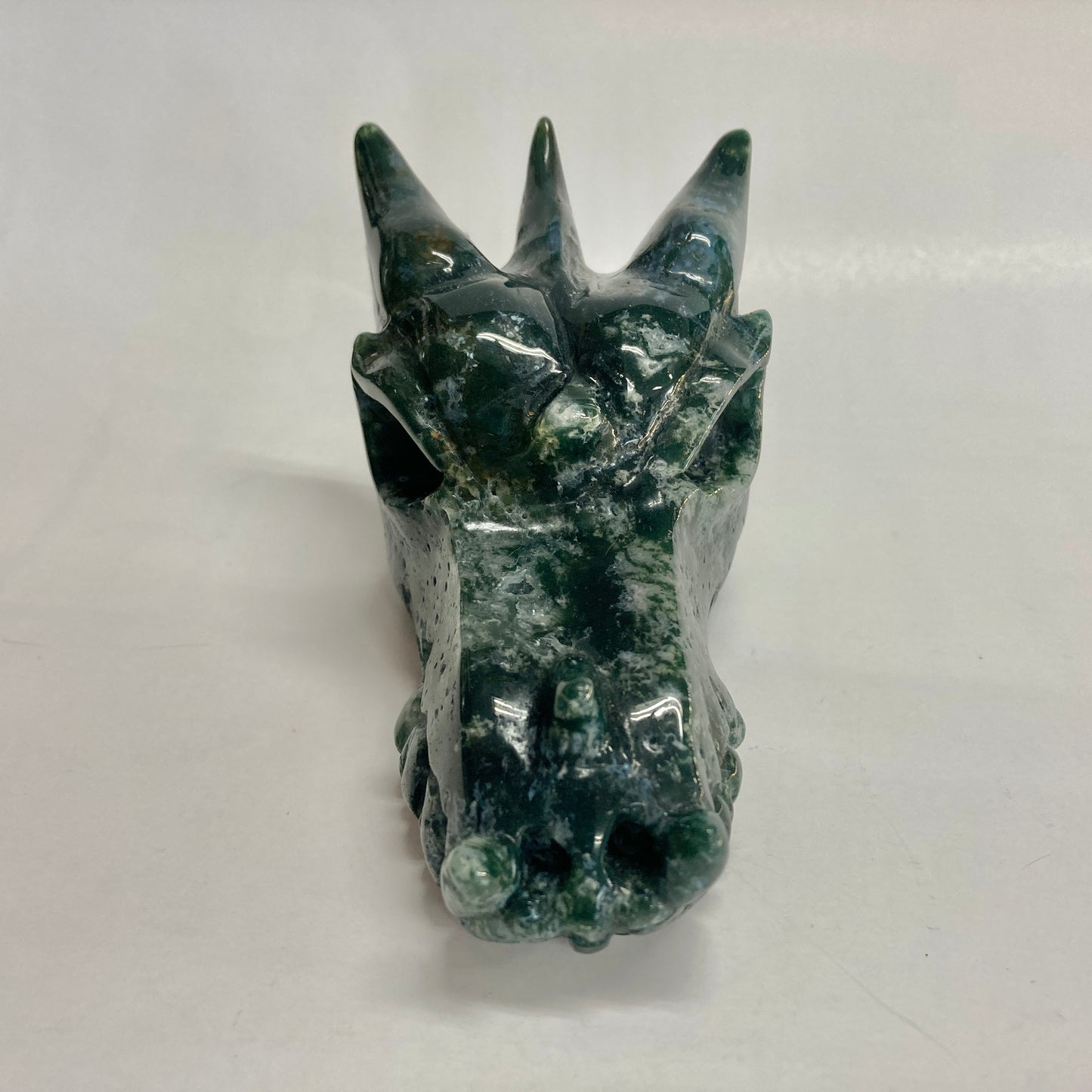 Moss Agate Dragon Skull