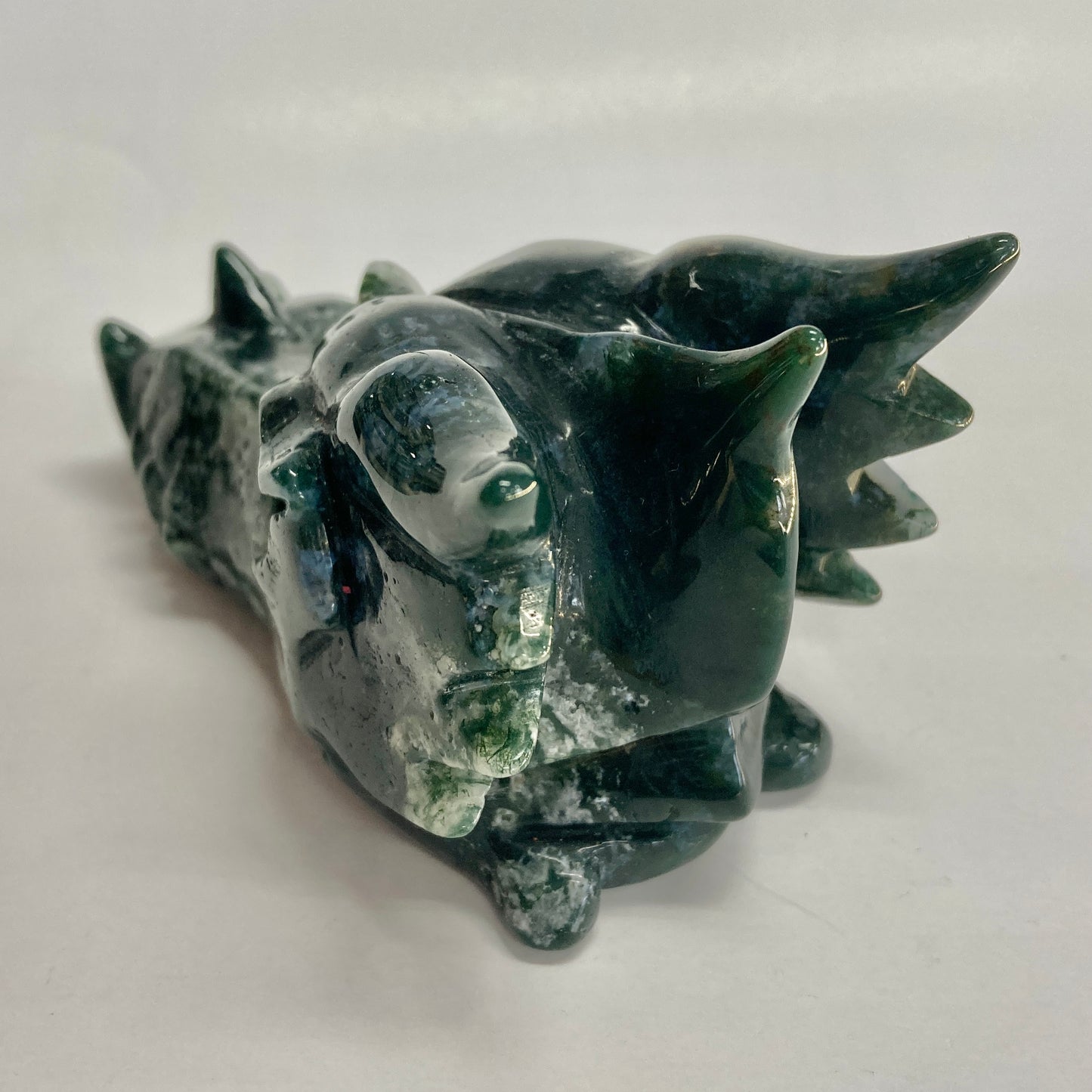 Moss Agate Dragon Skull