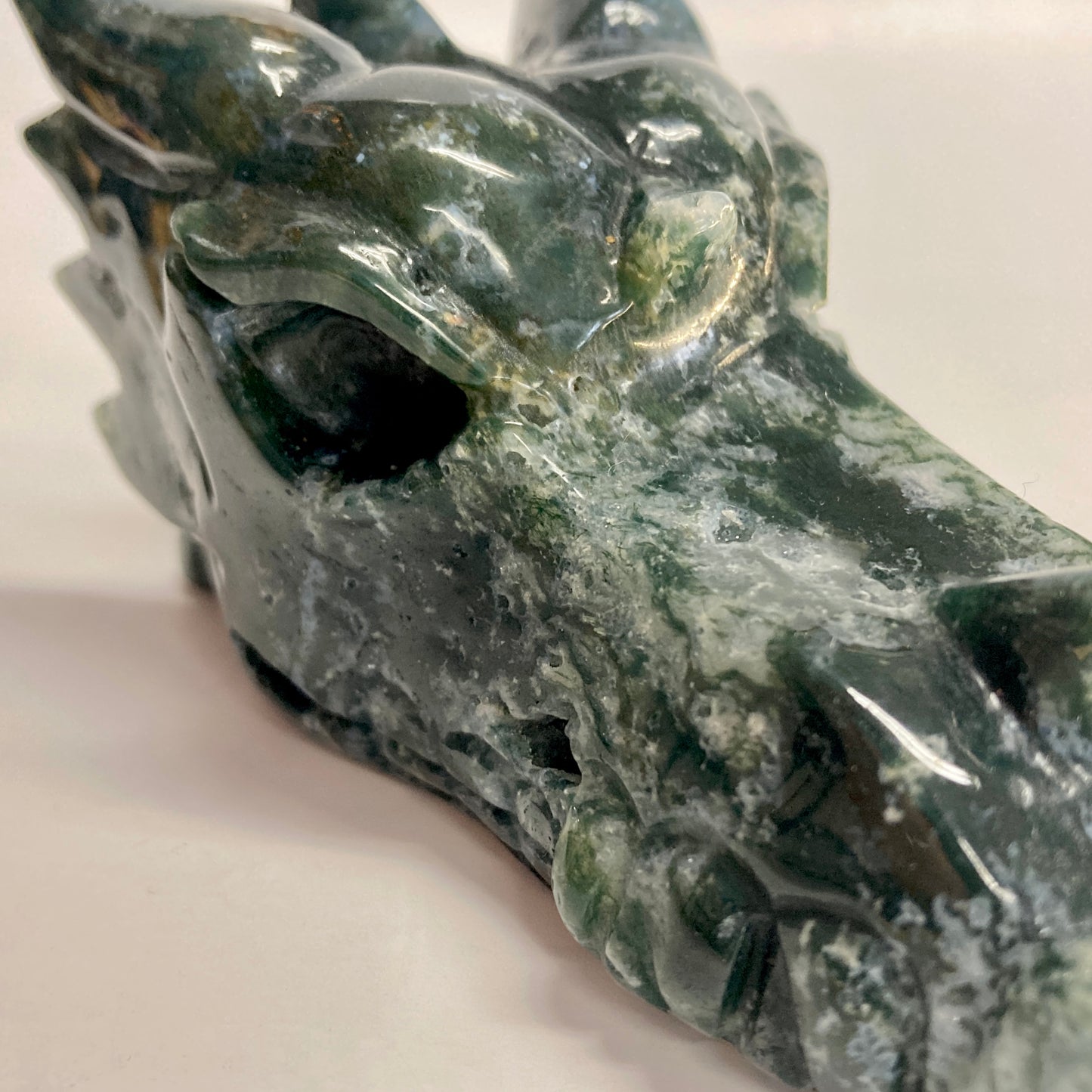 Moss Agate Dragon Skull